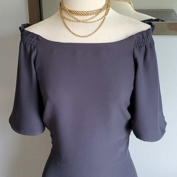 J. Crew Off The Shoulder Fit & Flare Steel Blue - Picture 2 of 5